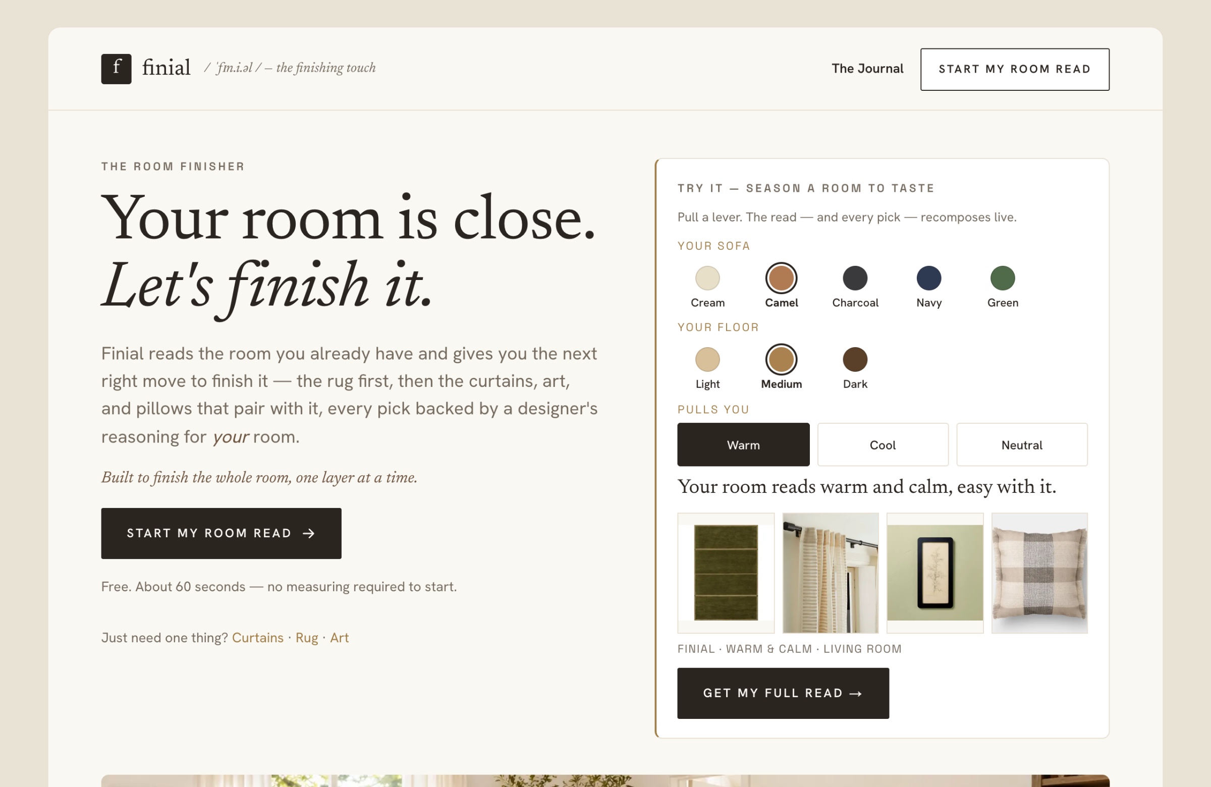 Finial landing page — hero