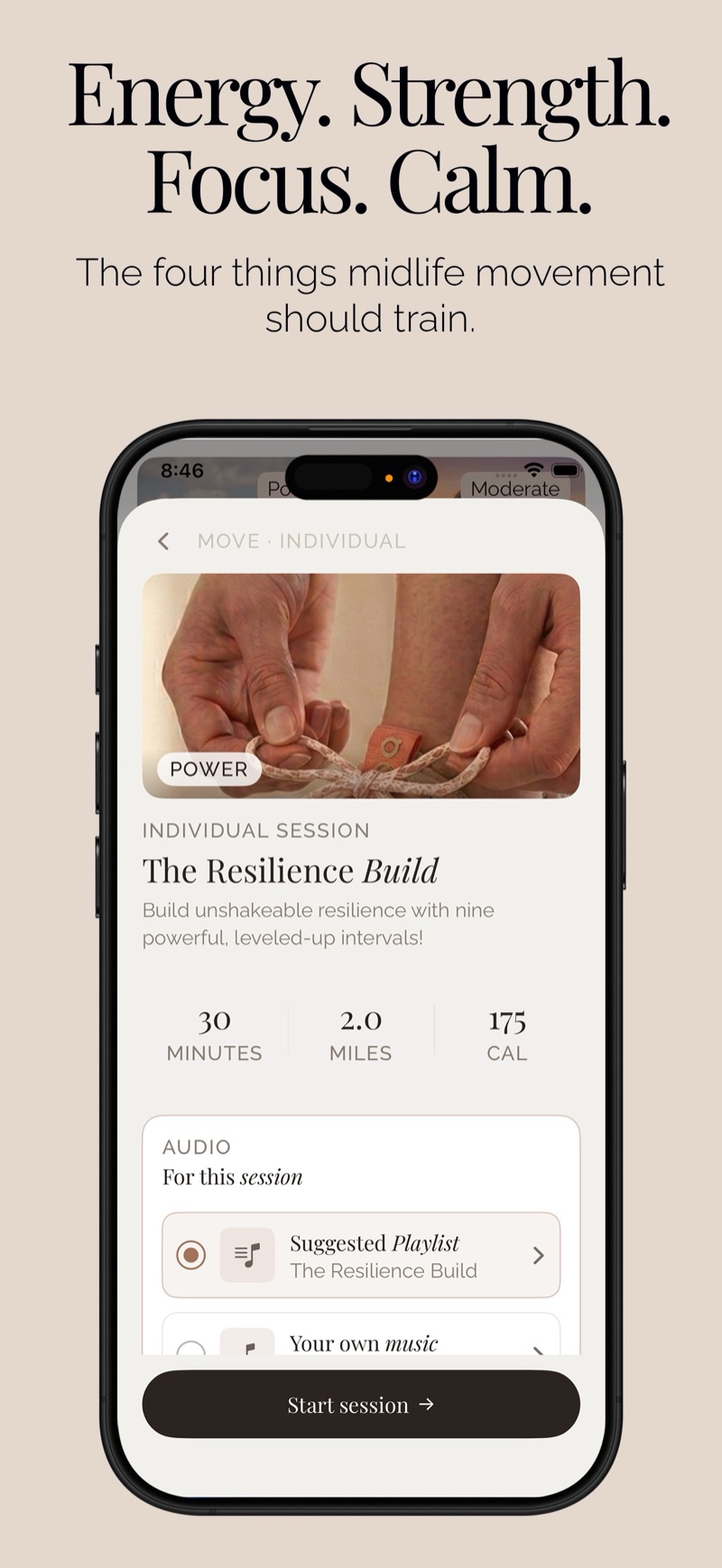 Spanno App Store — Energy, strength, focus, calm: session detail screen